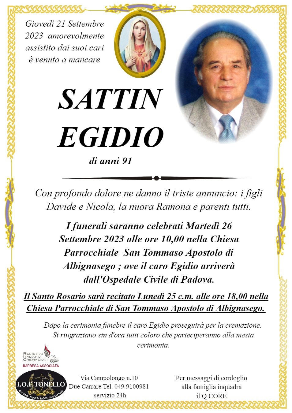 MANIFESTO EGIDIO SATTIN